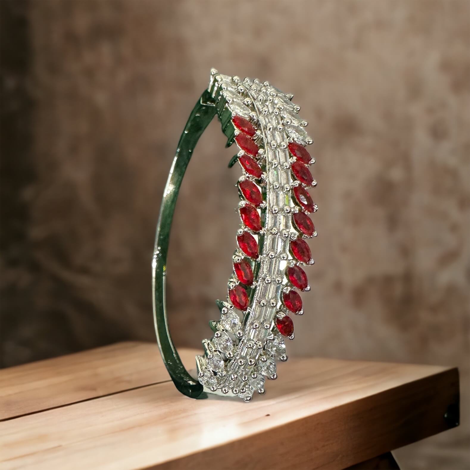 Red Silver Plated A.D Stone-Studded Kada Bracelet