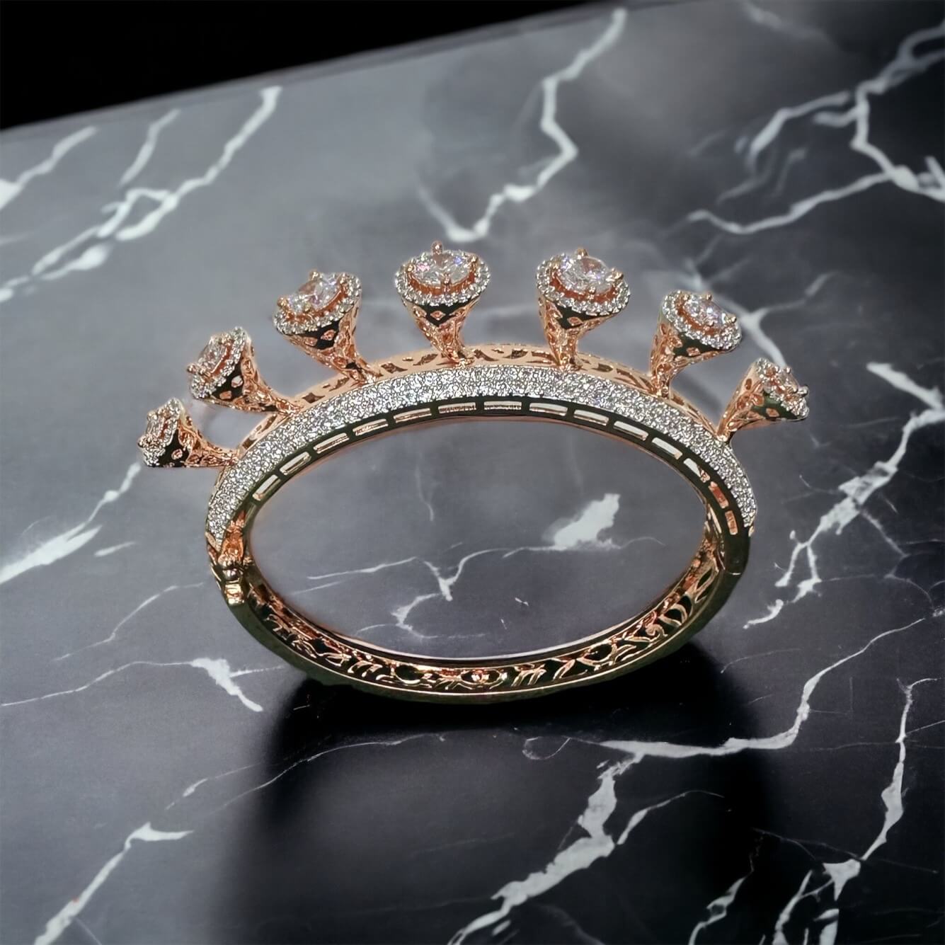 Rose Gold Plated A.D Stone-Studded Kada Bracelet