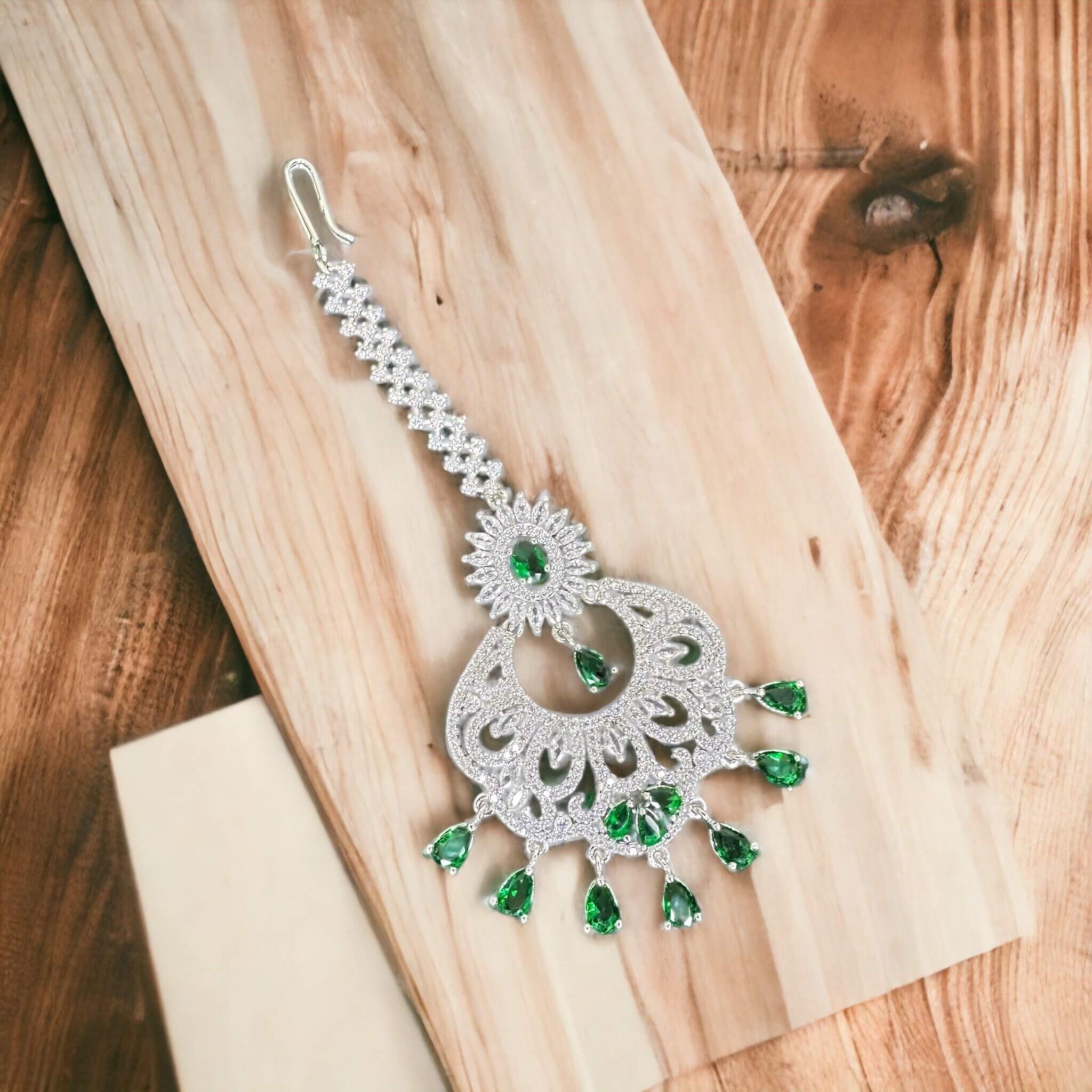 Green And A.D Stone Studded Silver Plated Mangtika