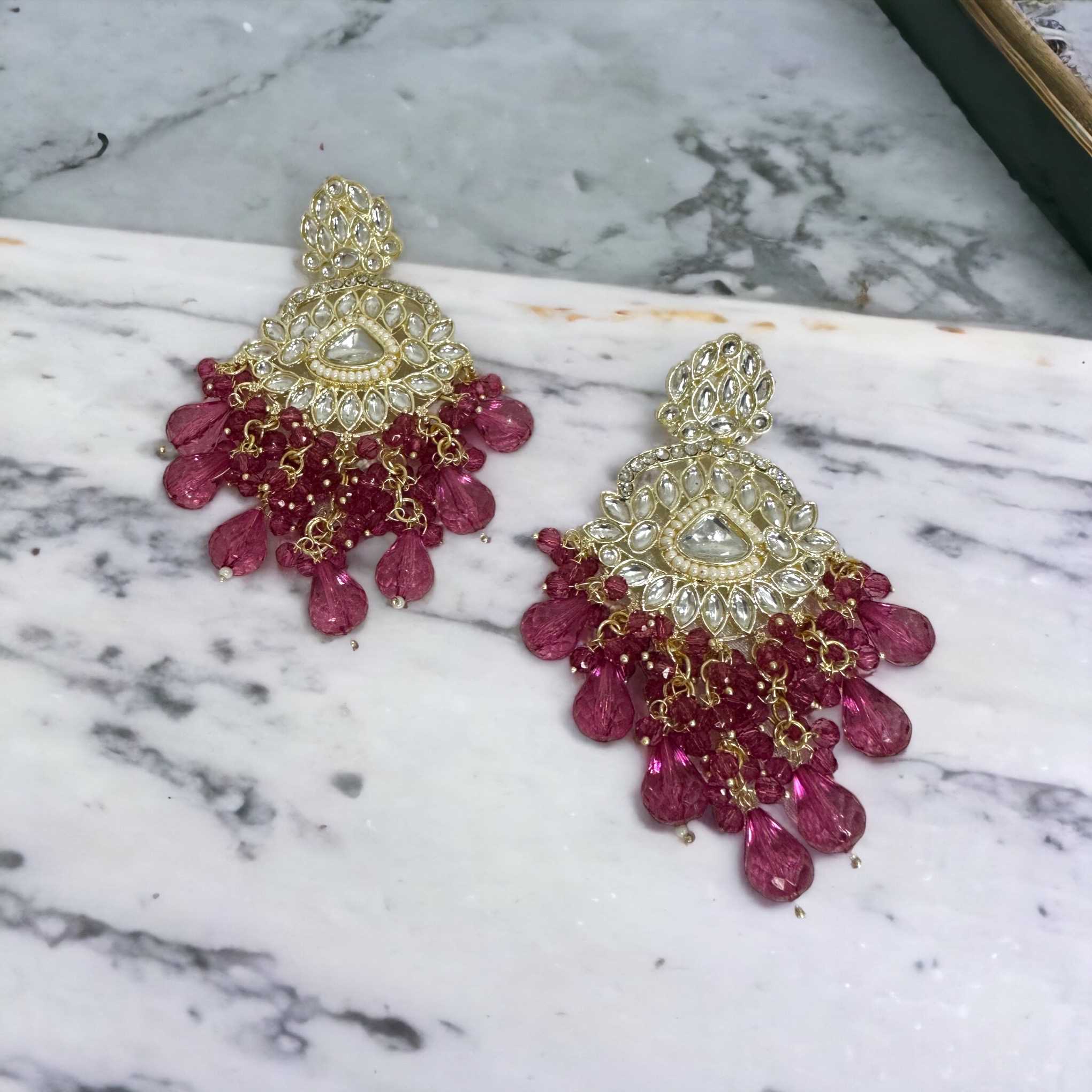 Pink Polki Drop Earrings