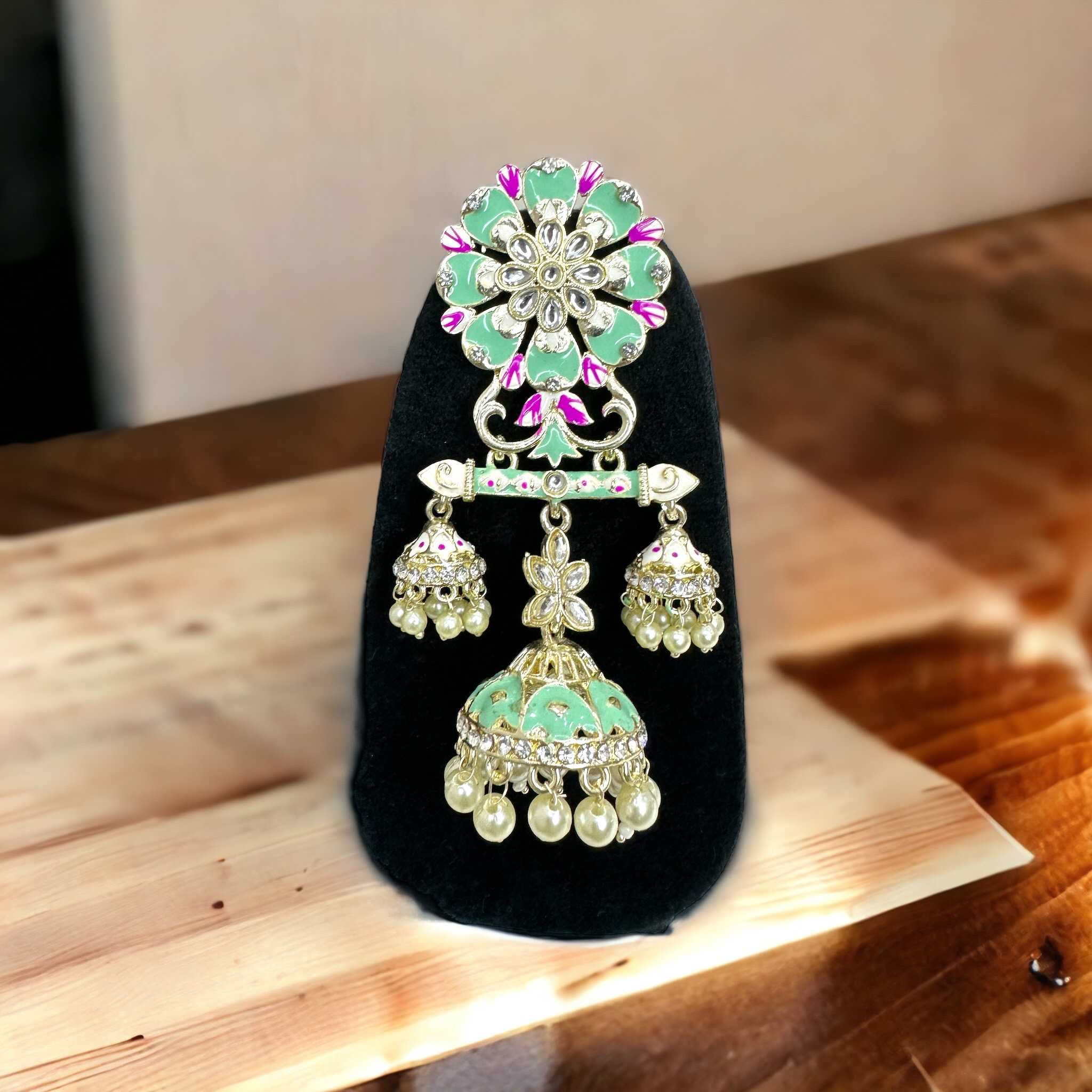 Mint Green Meenakari Jhumka Earrings