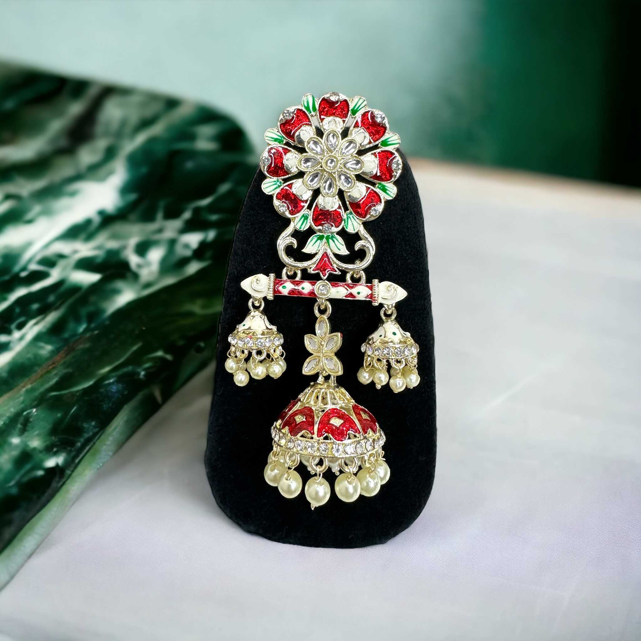 Red Meenakari Jhumka Earrings