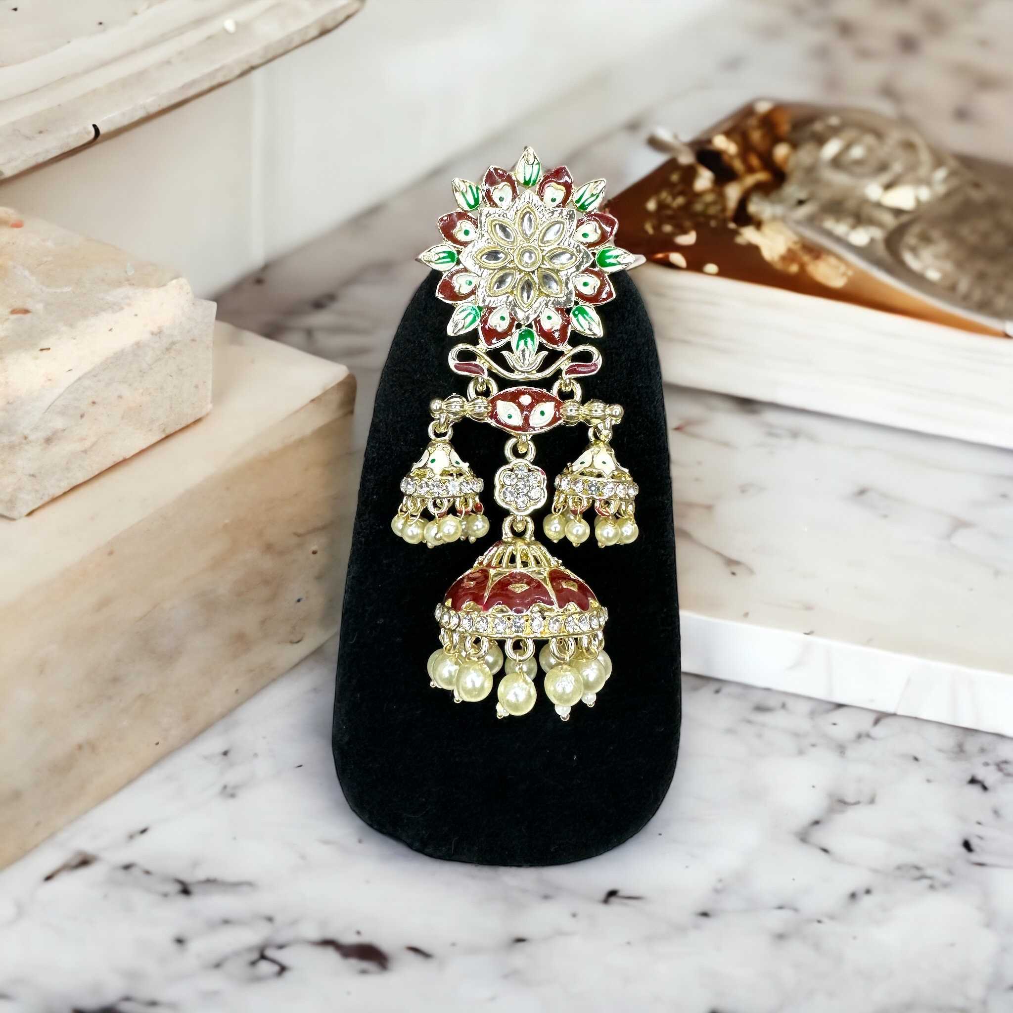 Maroon Meenakari Jhumka Earrings