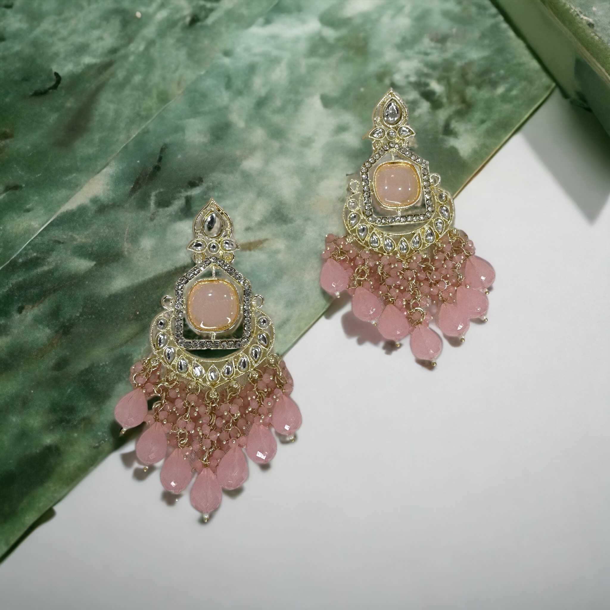 Pink Gold Plated Drop Earrings