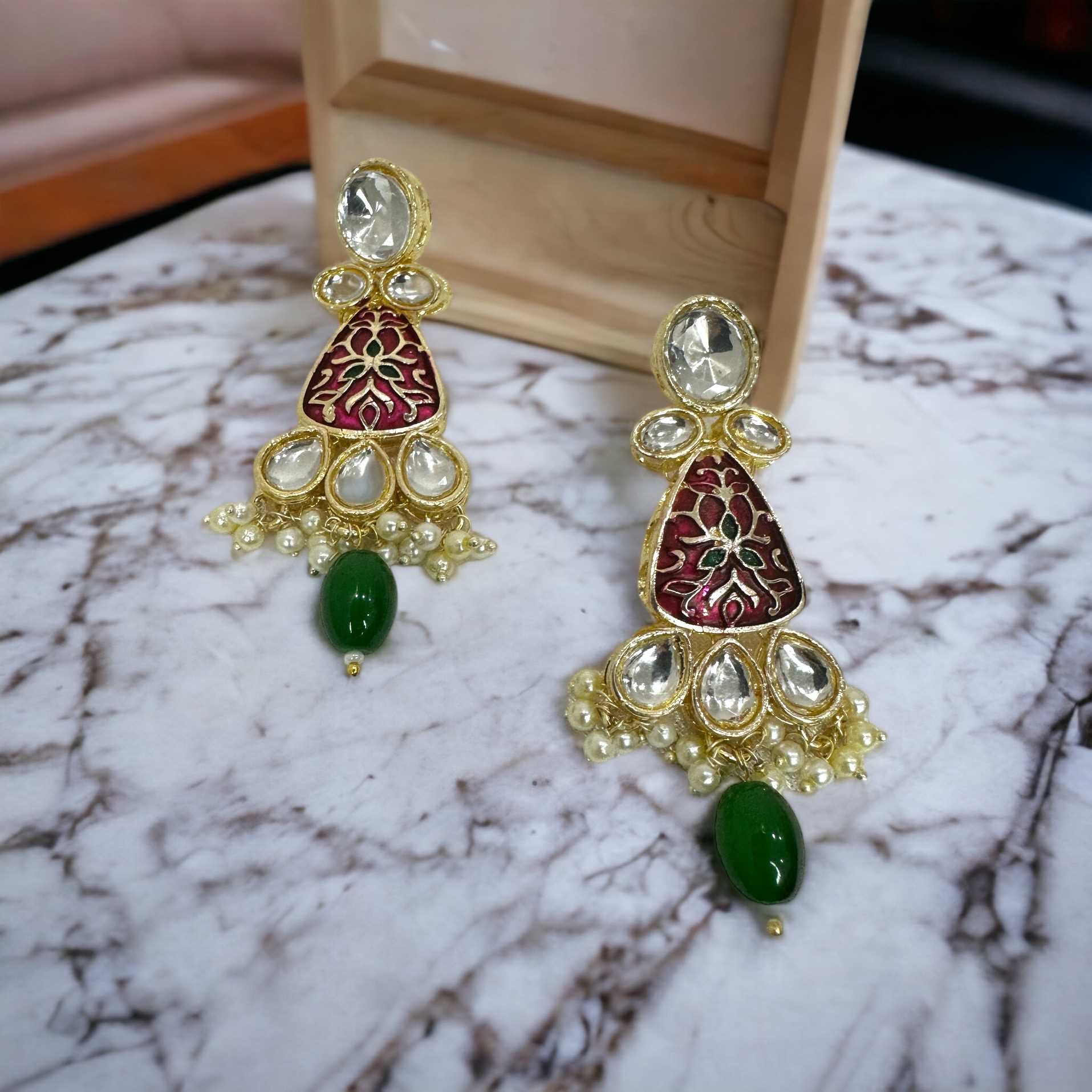 Maroon Meenakari Earrings