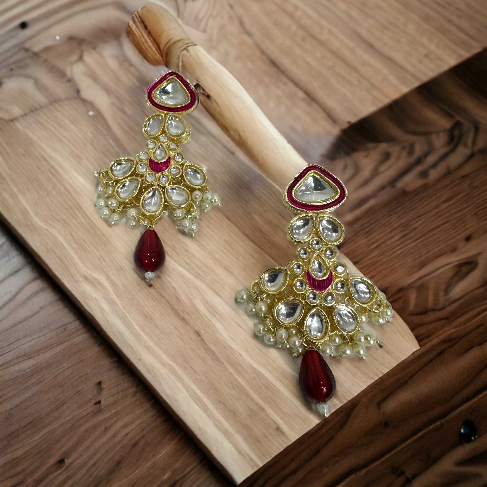 Red Gold Plated Pearl Studded Earrings