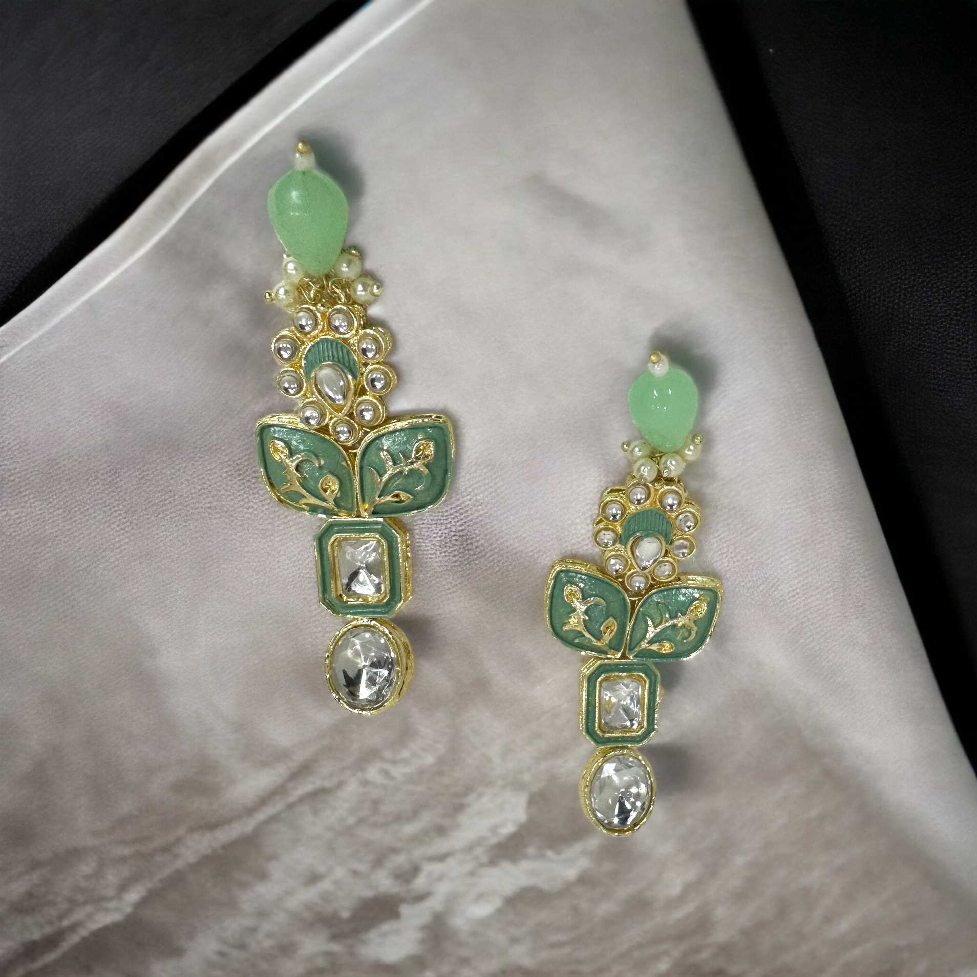 Green Meenakari Drop Earrings