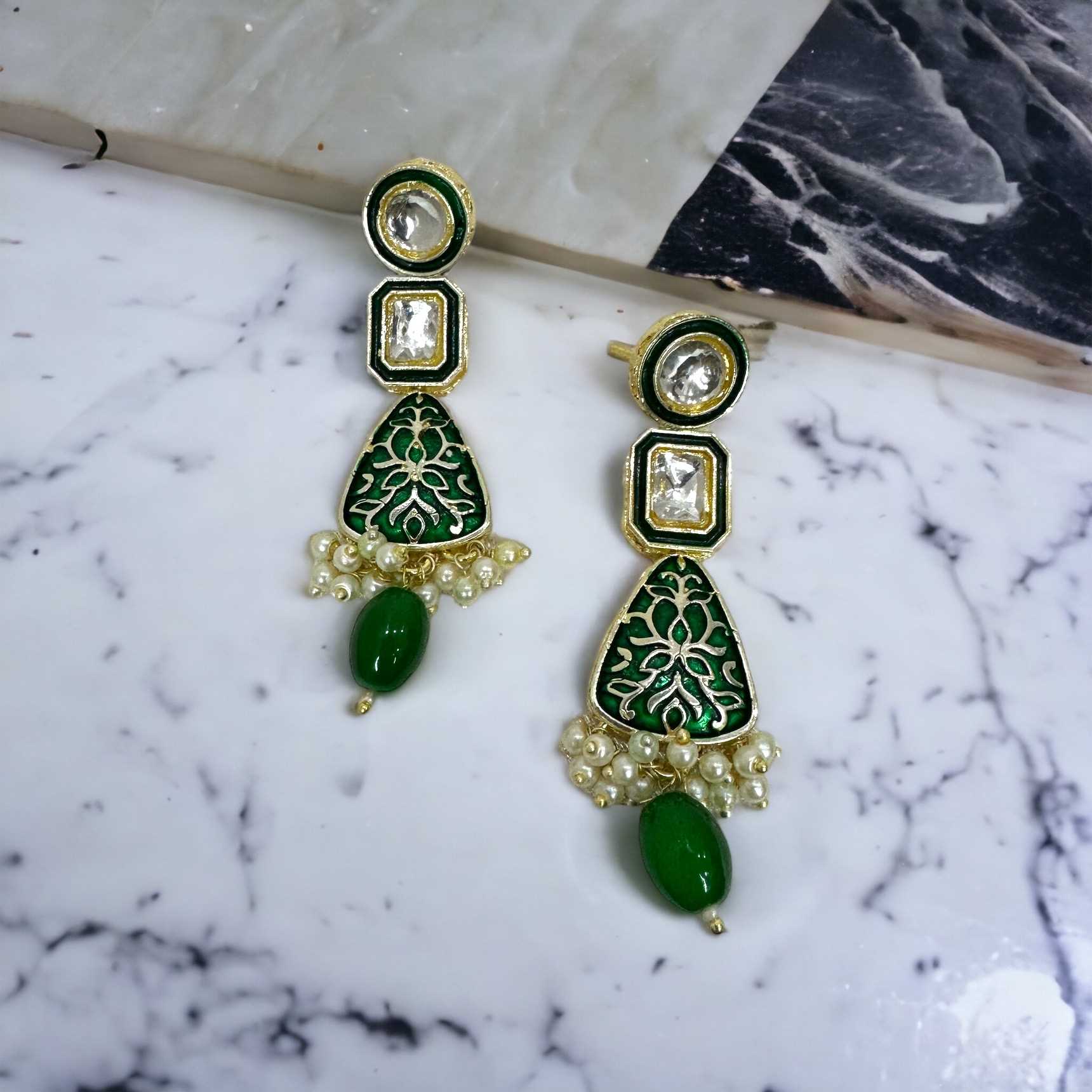 Green Meenakari Drop Earrings